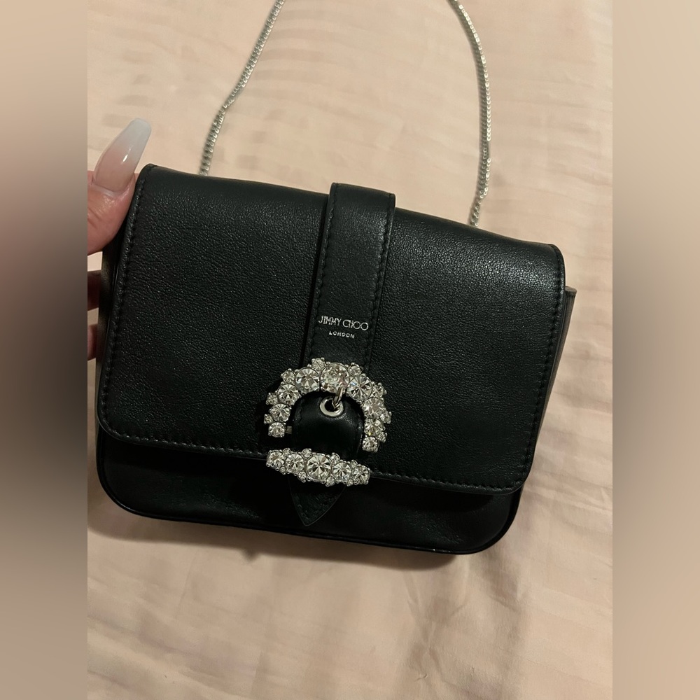 Jimmy Choo Crystal Buckle Leather Crossbody/Shoulder Bag